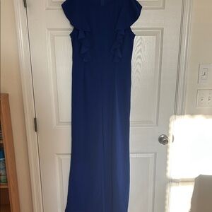 Elegant Blue Ruffle Sleeve Jumpsuit